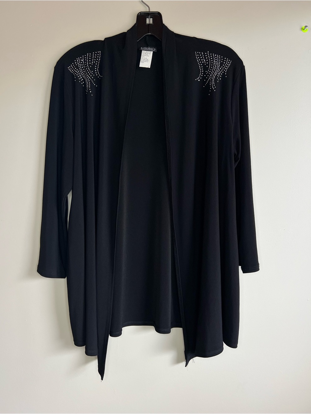 Clientele Black Rhinestone Shoulder Cardigan Open Front Lightweight made Canada